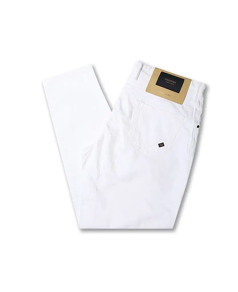 インコテックス Incotex 35 ブルー ディヴィジョン 白 テーパード フィット パンツ