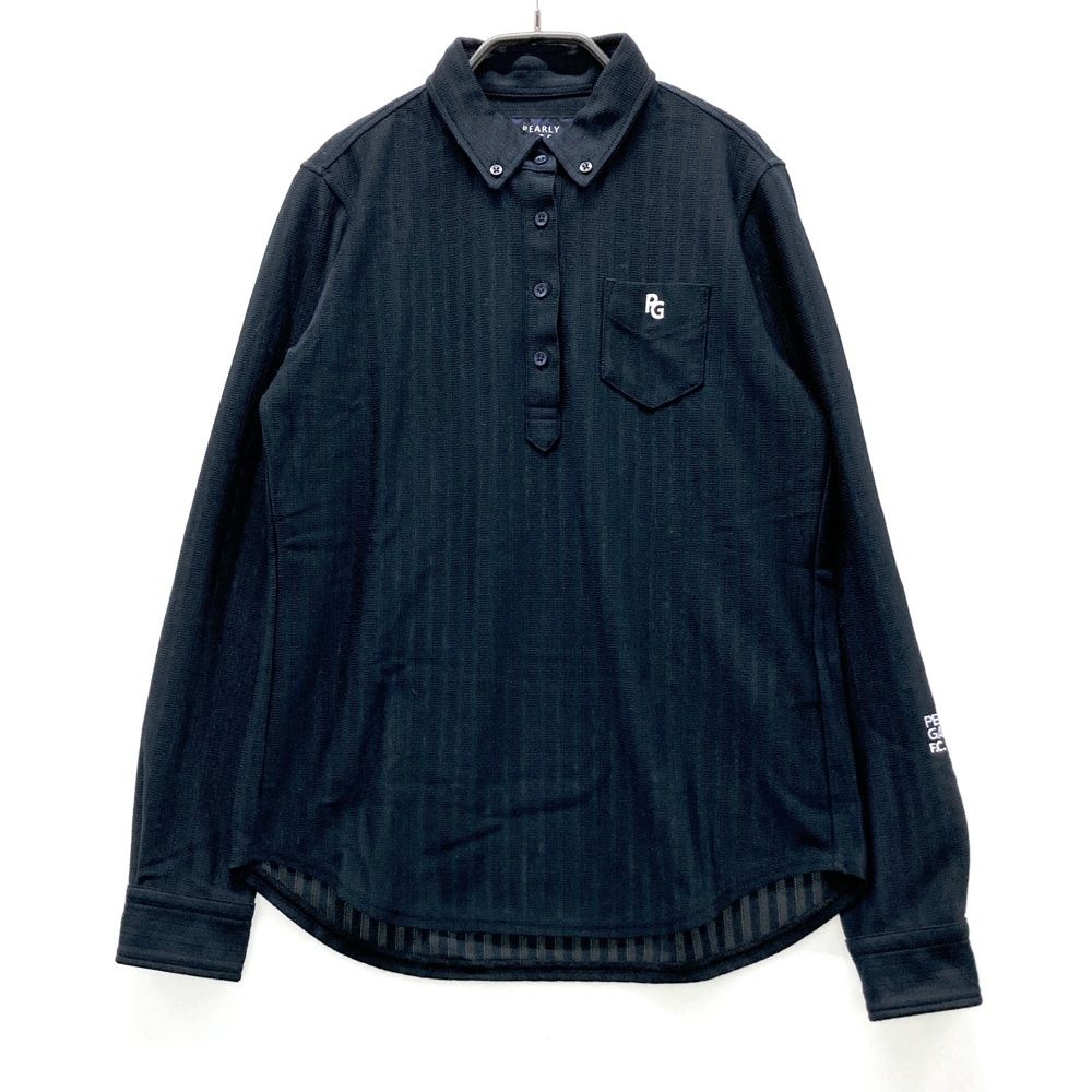 サイズ 0 PEARLY GATES パーリーゲイツ 2025年モデル 長袖ポロシャツ ボタンダウン ストライプ柄 ネイビー系 ゴルフウェア レディース ストスト