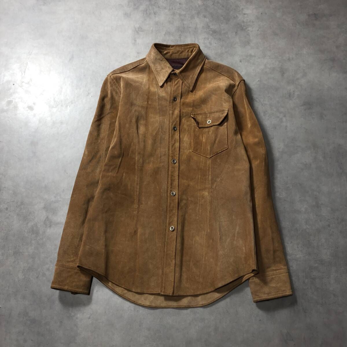 GQ4463◇TAKEO KIKUCHI : スエードレザーシャツ◇L◇ブラウン系 