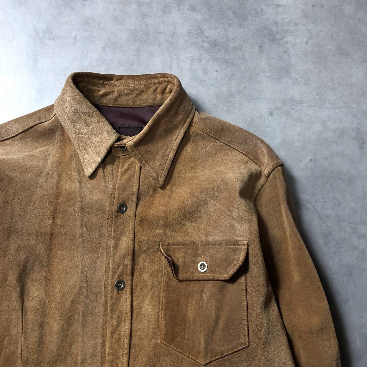 GQ4463◇TAKEO KIKUCHI : スエードレザーシャツ◇L◇ブラウン系 