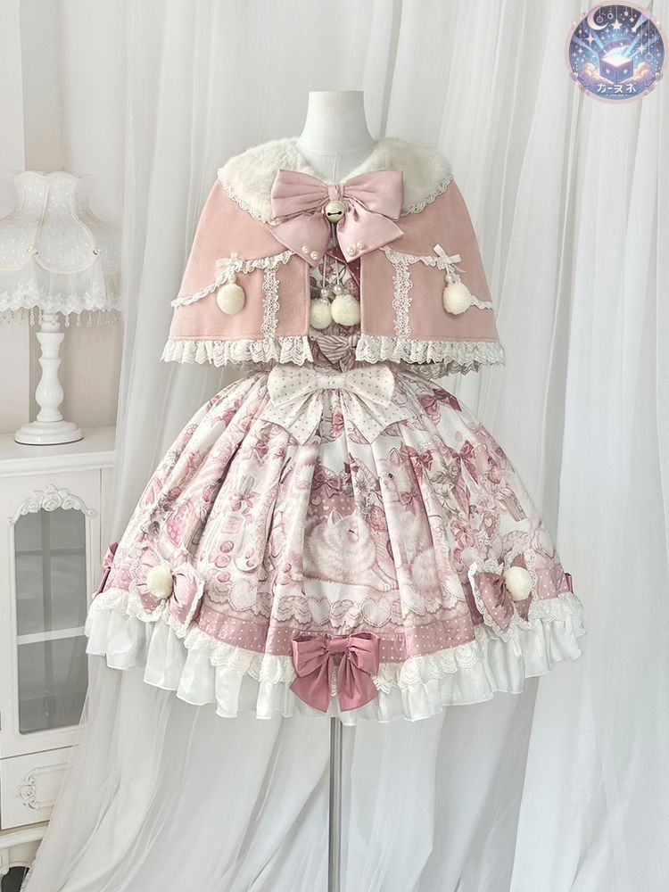 ♥ ロリータワンピース lolitaドレス クローク ワンピース プリンセス風 少女風 レース＆リボン装飾 コスプレ普段着