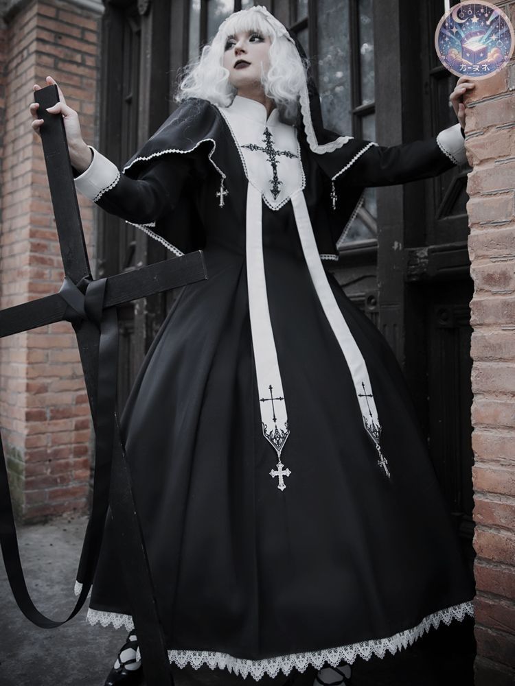 ♥ ゴシック風ロリータ lolitaドレス シスタードレス＋クローク コスプレ衣装 ゴスロリ 感 舞台衣装 イベント向け 普段着ブラック
