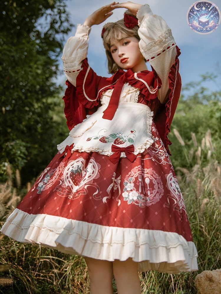 ♥ ロリータドレス lolitaドレス クローク ヘアバンドワンピース 少女風 レース＆リボン装飾 普段着コスプレ