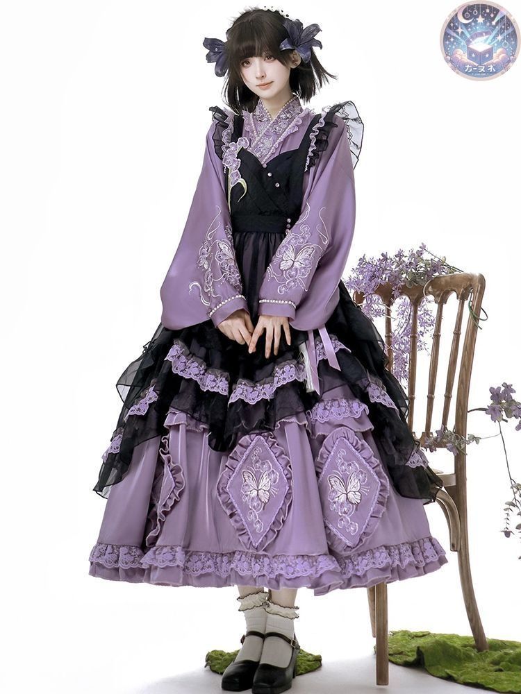 ♥ カントリーロリータ lolitaドレス オーバースカート シスタードレス コスプレ衣装 ゴスロリ 感 舞台衣装 イベント向け 普段着ブラック