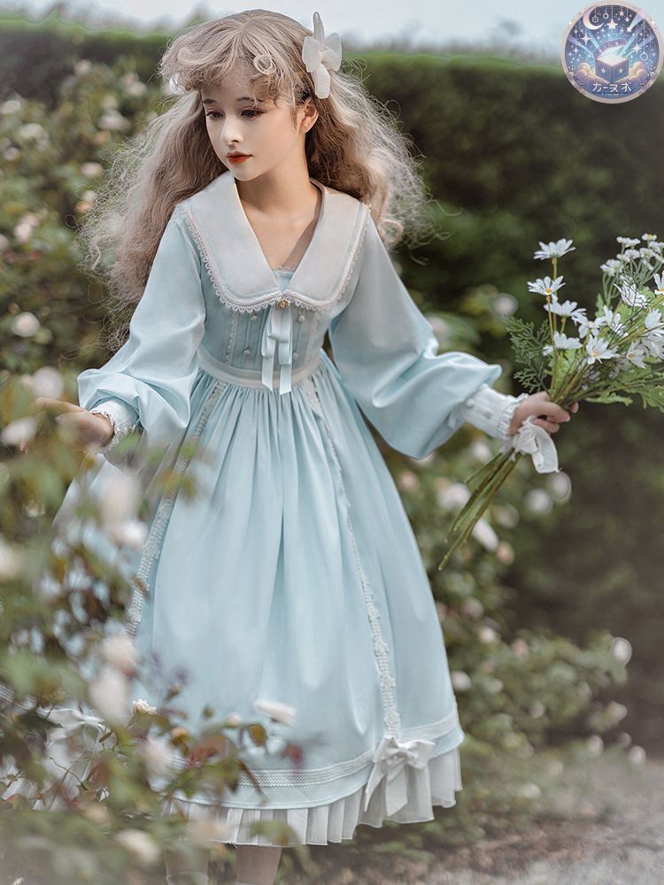 ♥ ロリータ衣装 lolitaドレス プリンセス風 ワンピース 少女風 レース＆リボン装飾 ロングスリーブ コスプレ普段着
