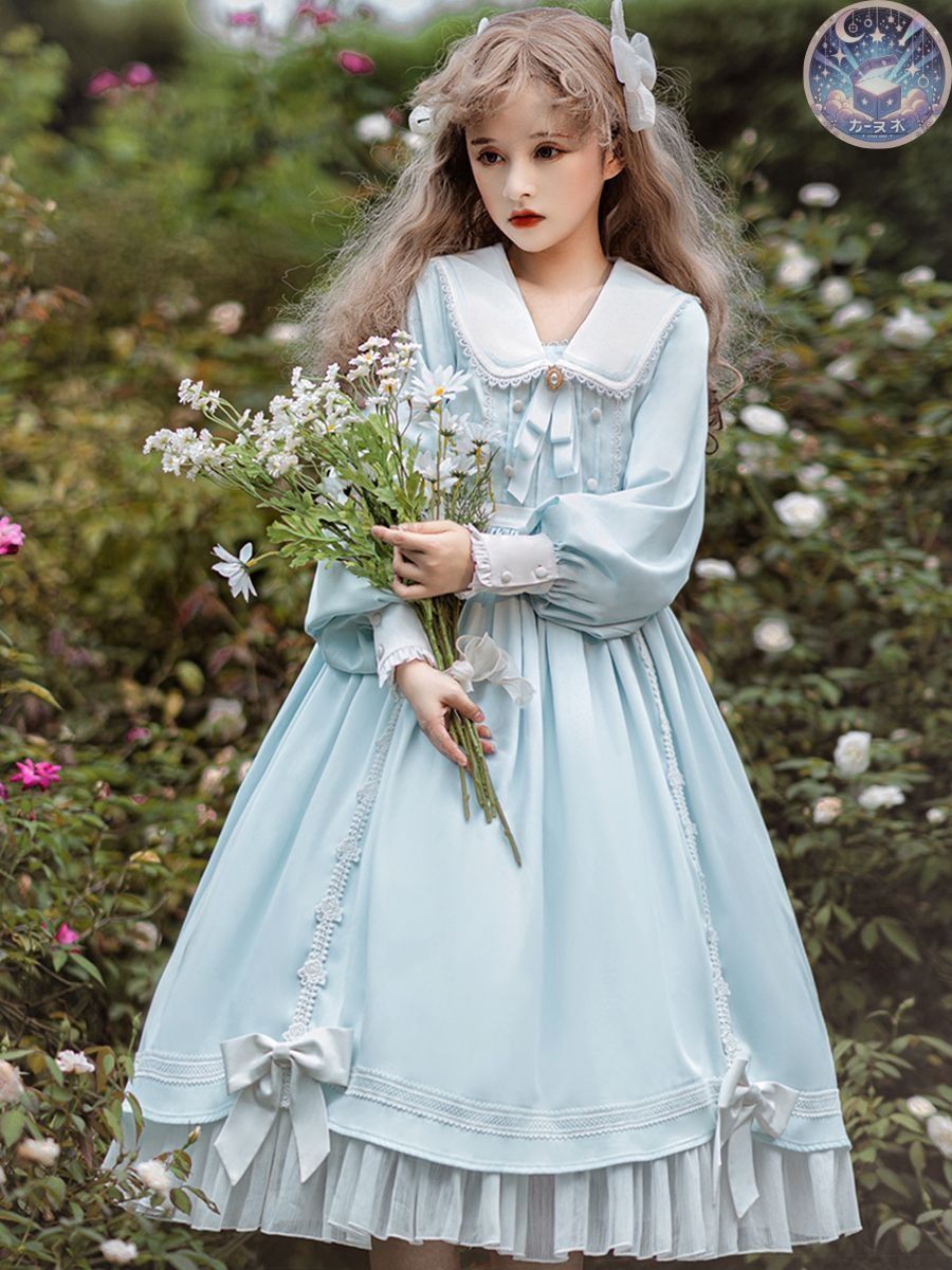 ♥ ロリータ衣装 lolitaドレス プリンセス風 ワンピース 少女風 レース＆リボン装飾 ロングスリーブ コスプレ普段着