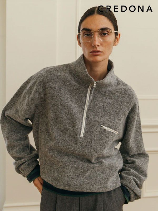 クレドナ CREDONA トップス WOOL PILE HALF ZIP TOP ウールパイルハーフジップトップ ミドル丈 長袖 ウール