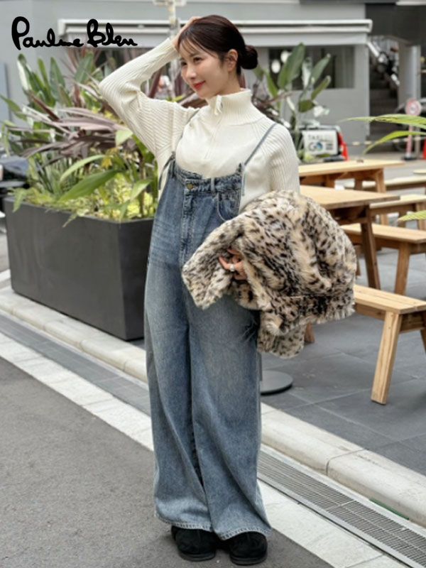 PaulineBleu ポリーヌブロー フロントアシメデニムサロペット ワンピース オールインワン サロペット パンツ ロング丈 77151 77152