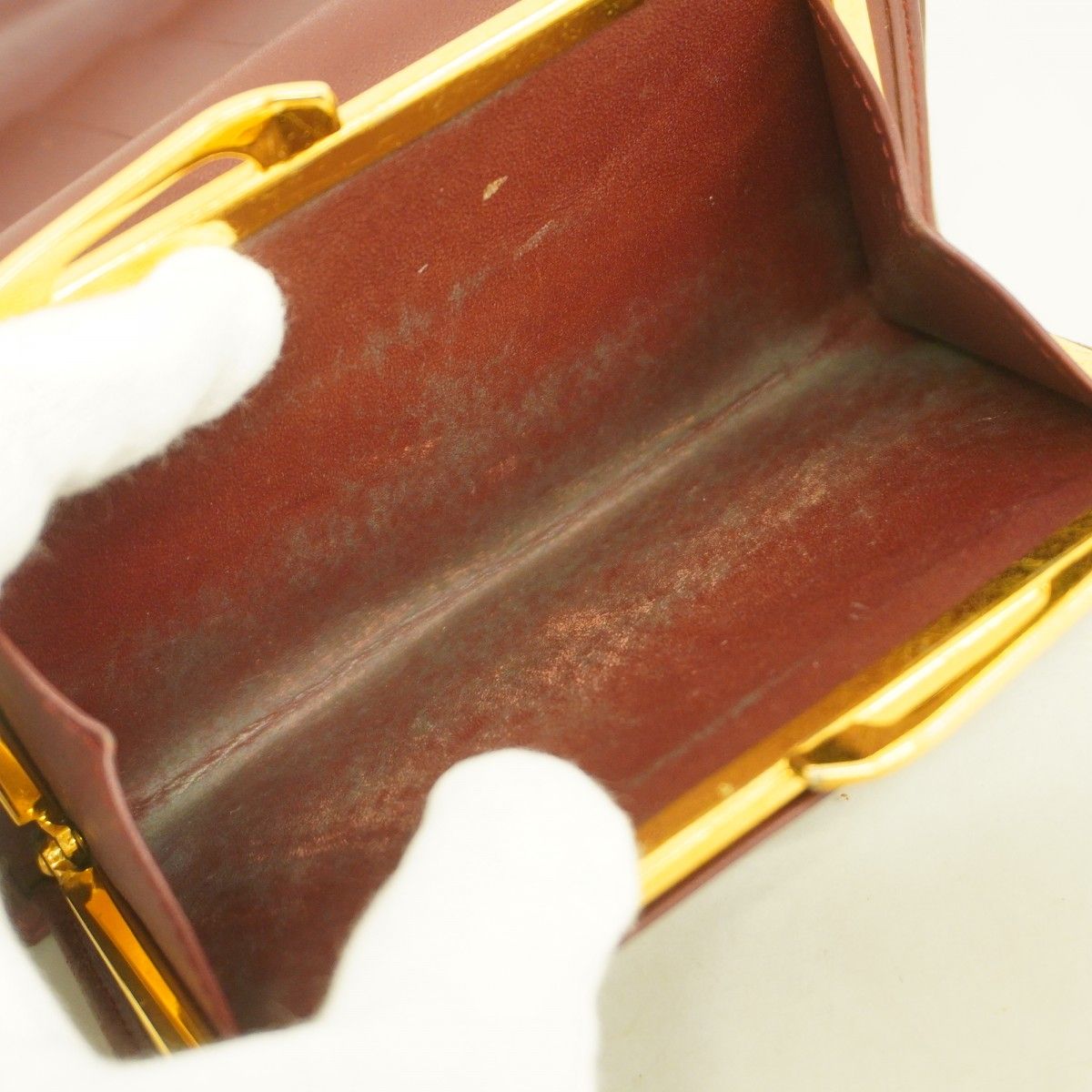 5pd6652】カルティエ 三つ折り財布 マスト レザー ボルドー ゴールド