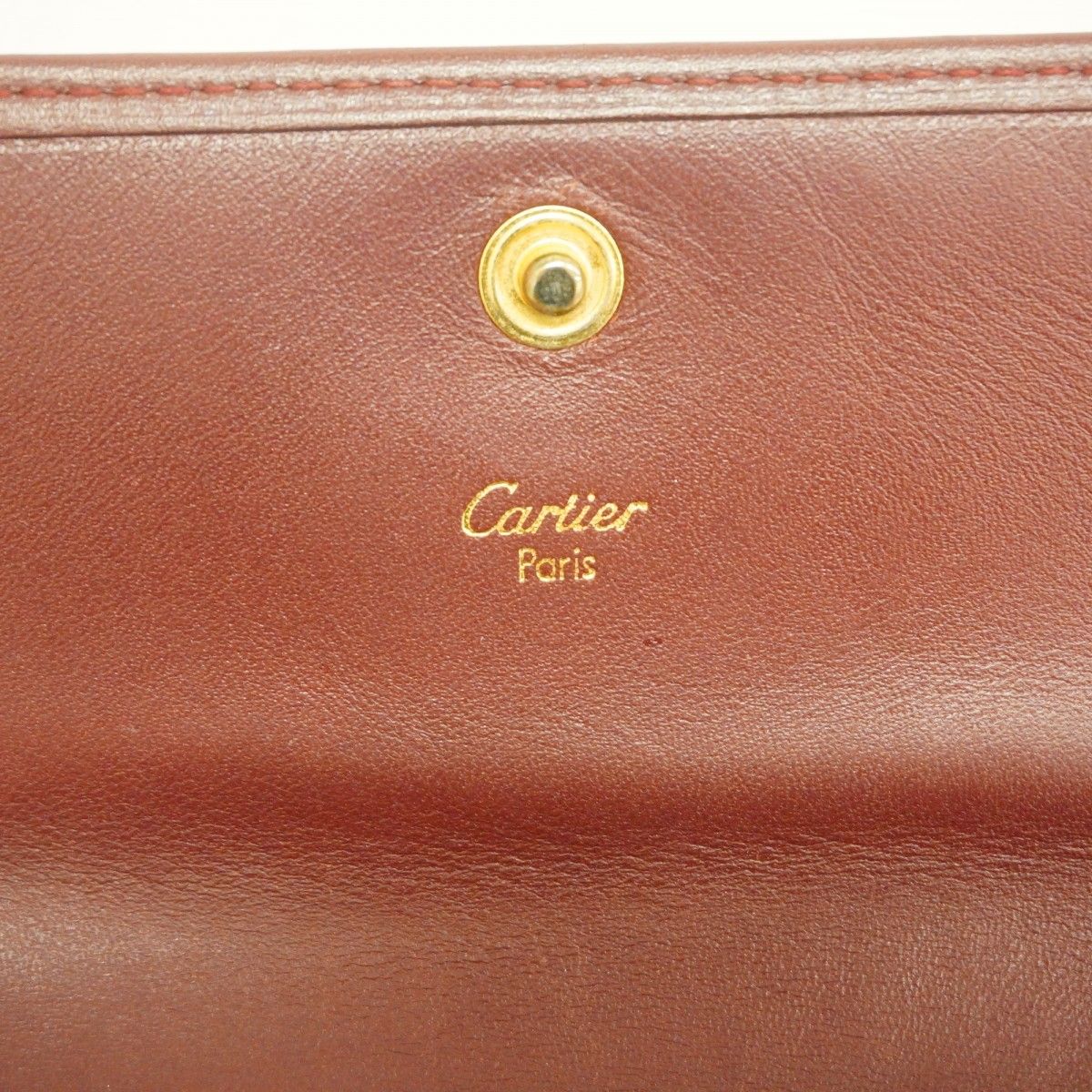 5pd6652】カルティエ 三つ折り財布 マスト レザー ボルドー ゴールド