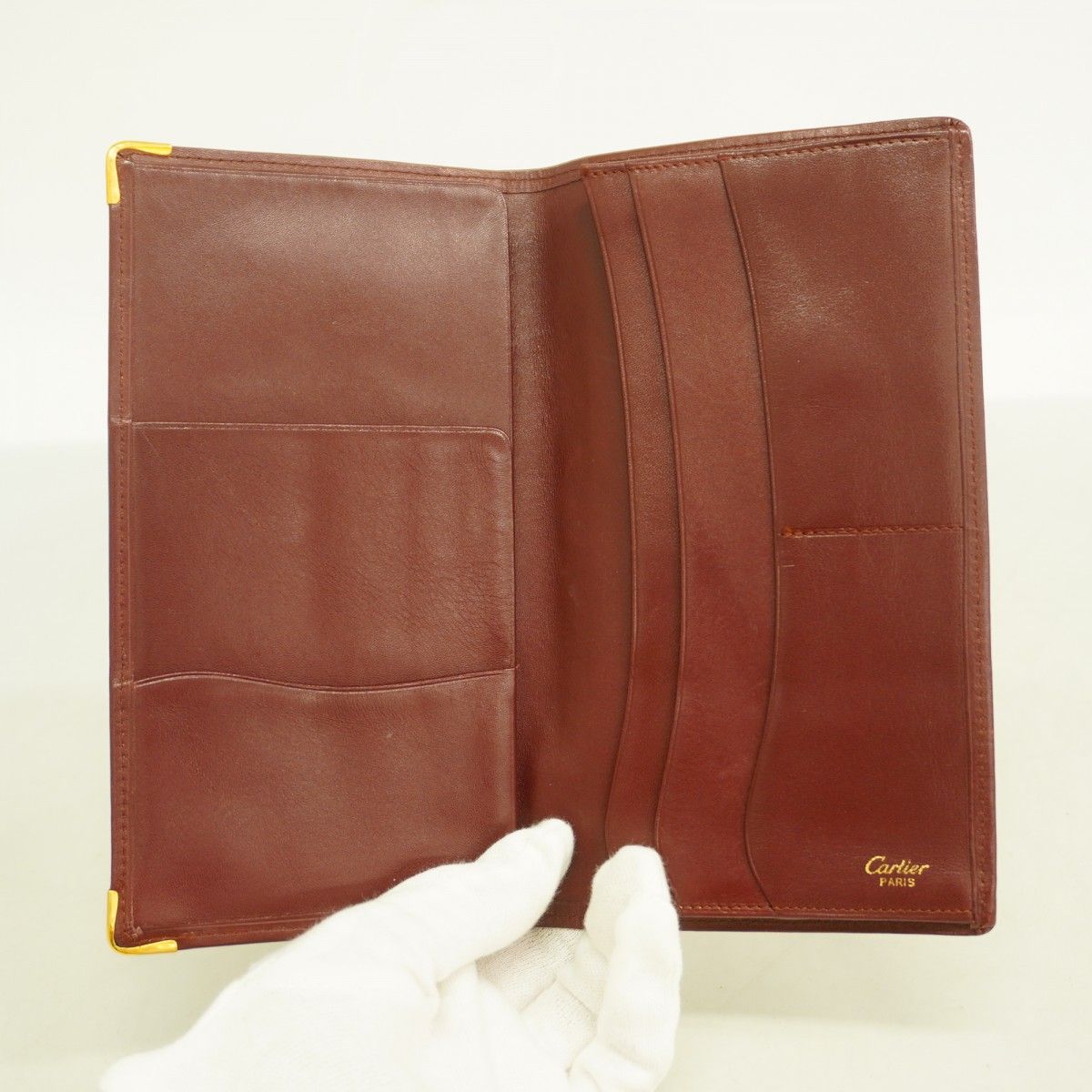 5pd6653】カルティエ 長札入れ マスト レザー ボルドー ゴールド金具