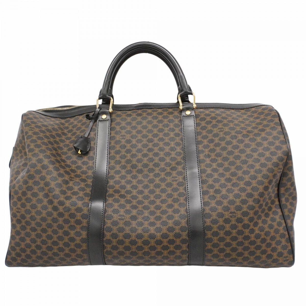 5 pe 6819 セリーヌ ボストンバッグ マカダム PVC ブラック ゴールド金具 レディース