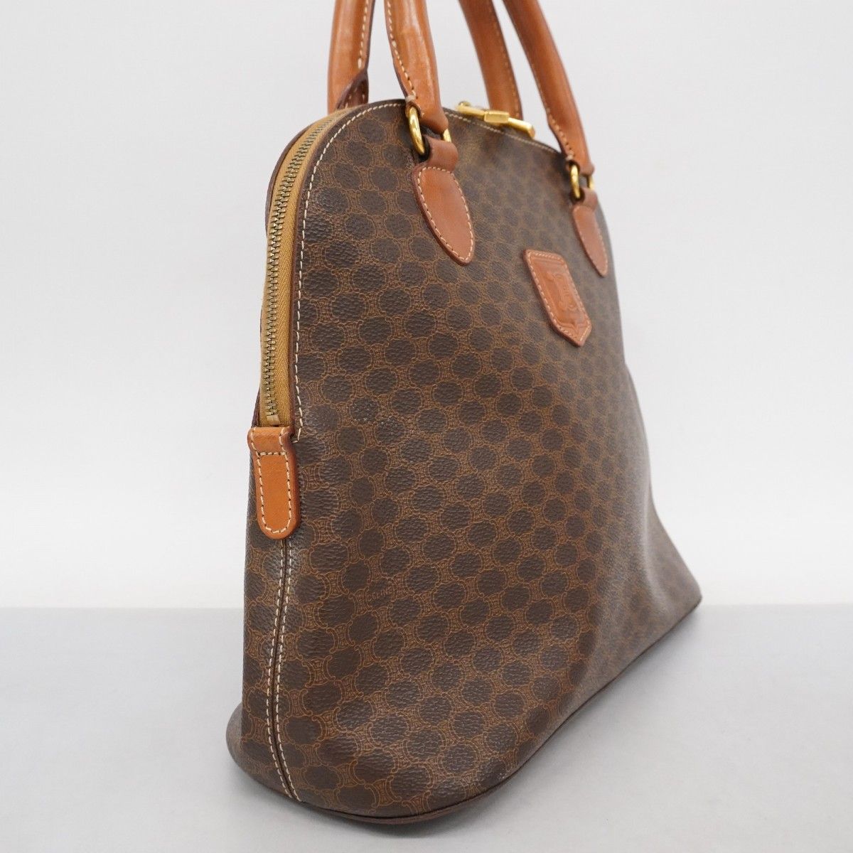 5pe6838】セリーヌ ハンドバッグ マカダム PVC ブラウン ゴールド金具