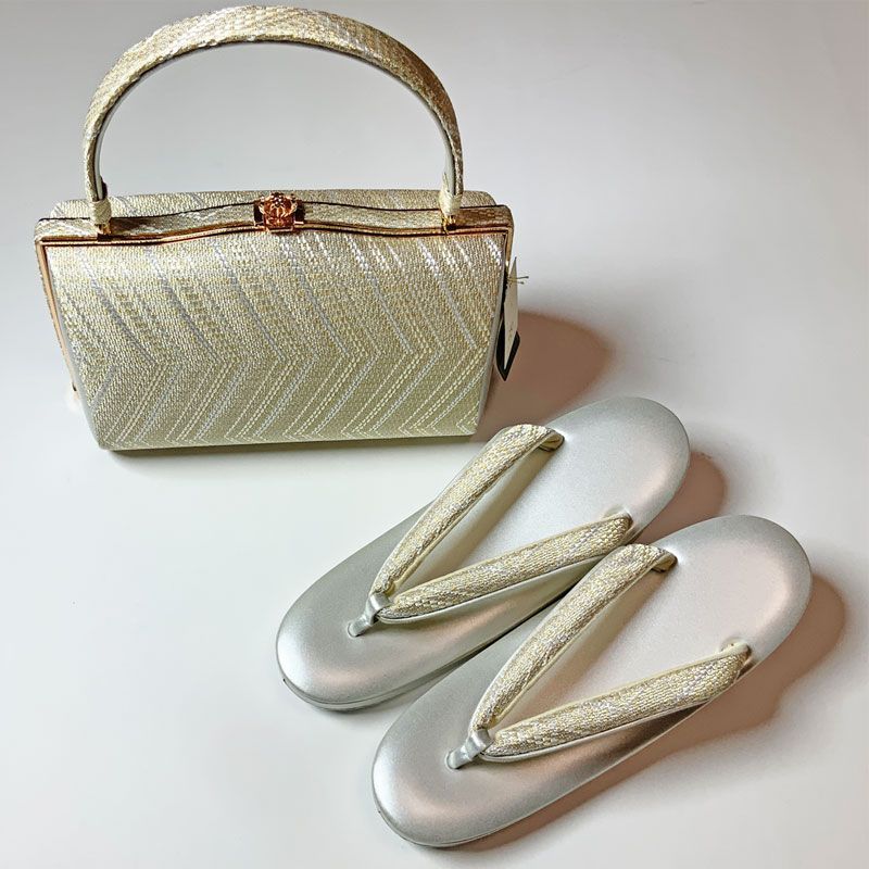 パールトーン 撥水加工 紗織バッグ＆草履セット Lサイズ