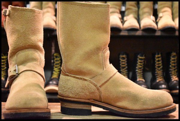 9 D PT 91刺繍 98年 レッドウィング 8268 スエード エンジニア タン ラフアウト ベージュ プルオン ブーツ redwing FL 399