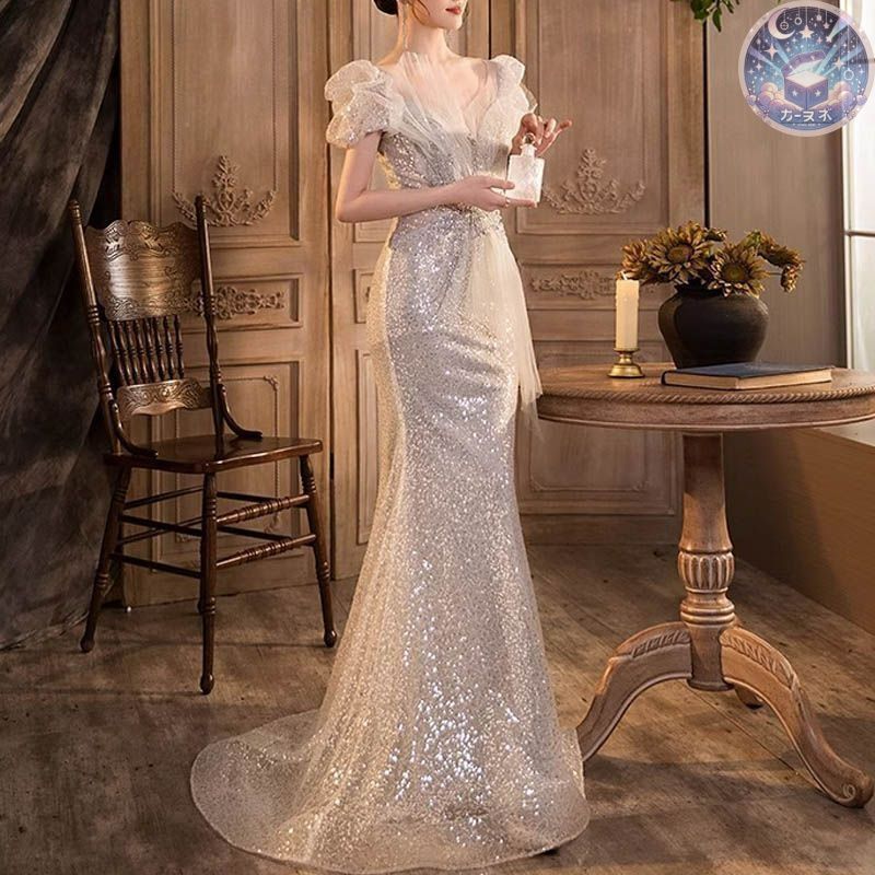 カラードレス タイトドレス結婚式 マーメイドライン ドレス マーメイド