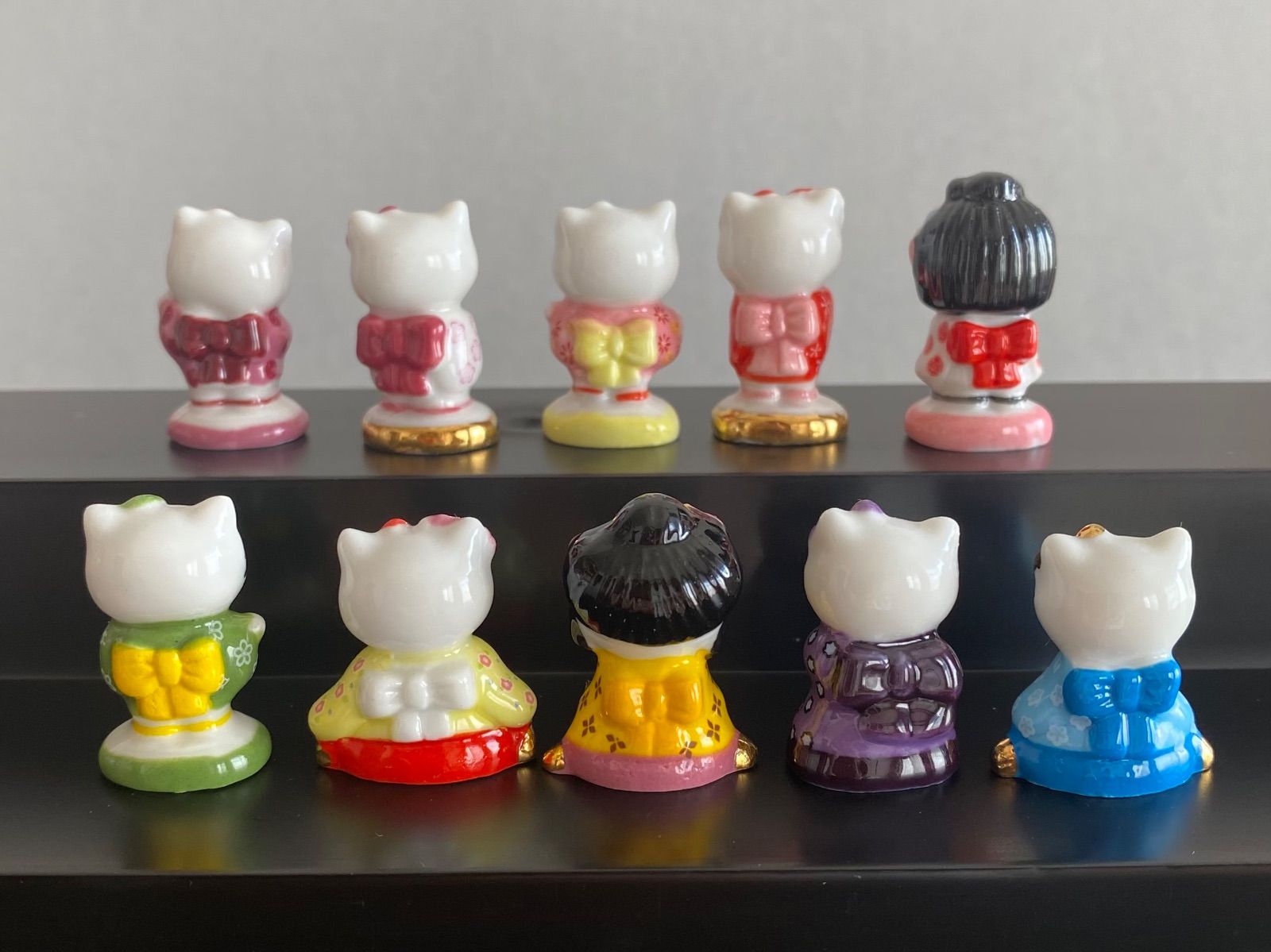 和装キティのフェーブ10点セット／着物／フランス雑貨／陶器ミニチュア