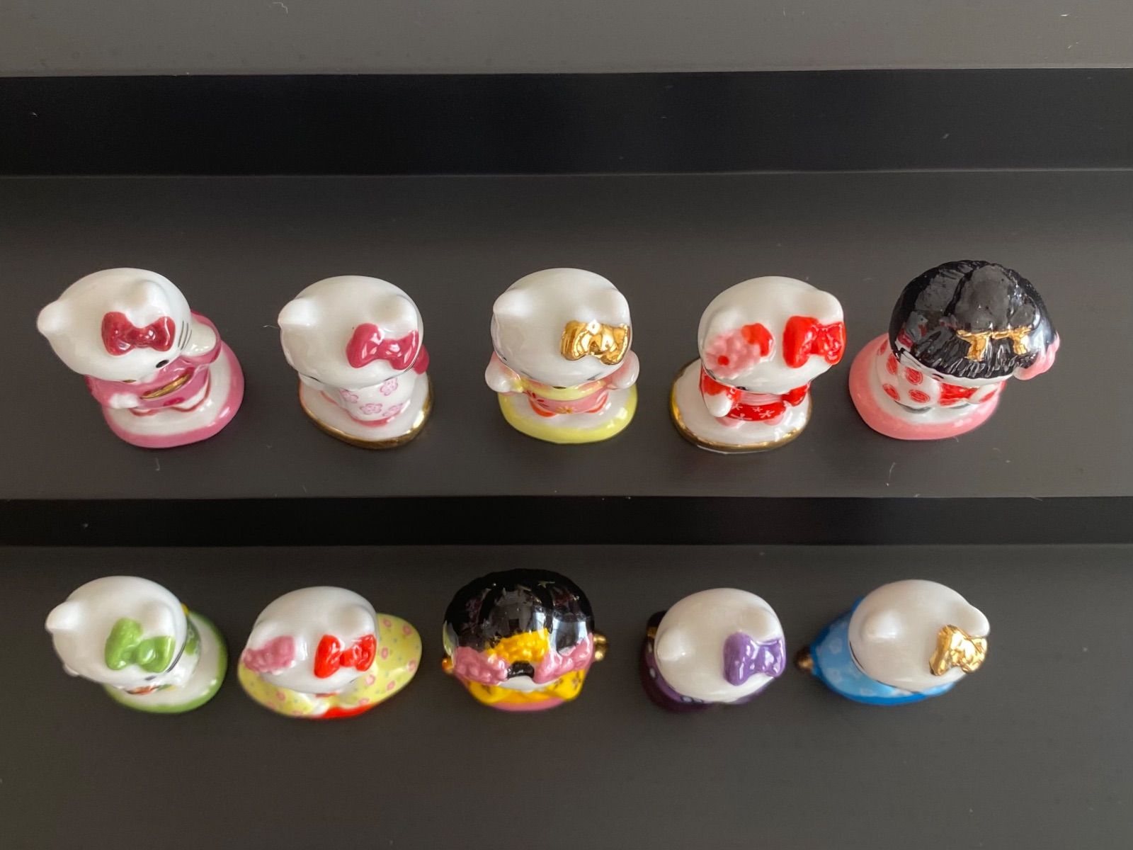 和装キティのフェーブ10点セット／着物／フランス雑貨／陶器ミニチュア