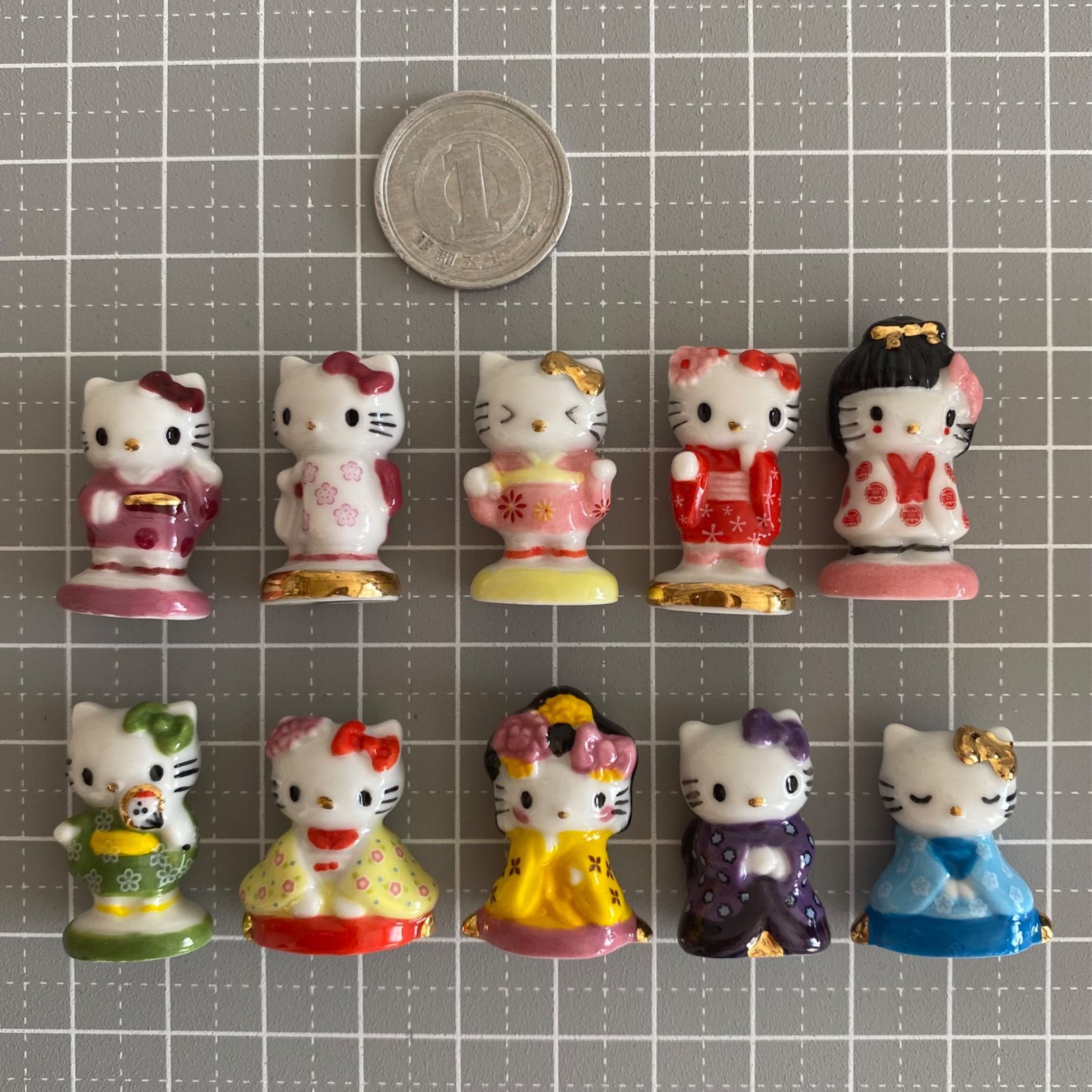 和装キティのフェーブ10点セット／着物／フランス雑貨／陶器ミニチュア