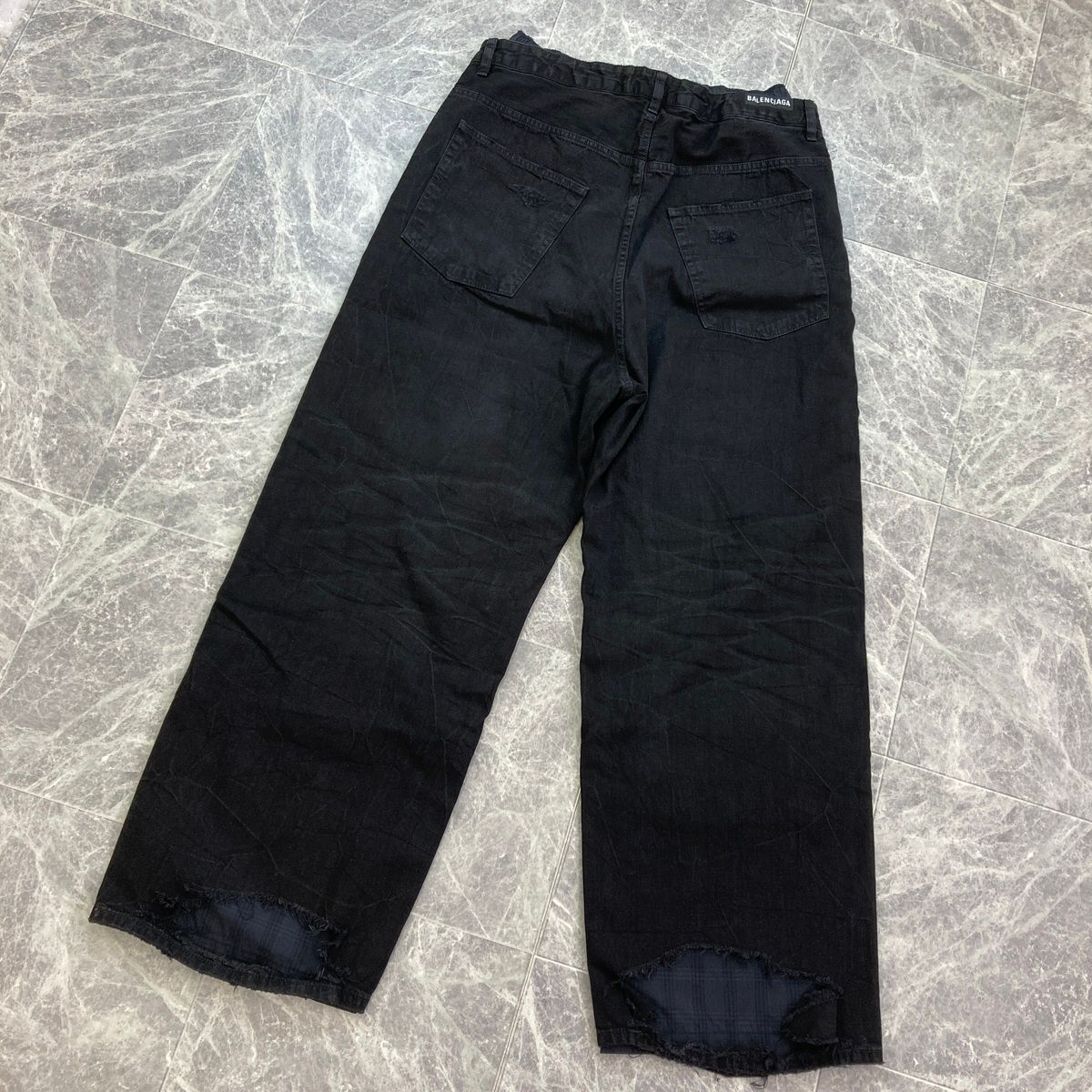 バレンシアガ パッチワーク パジャマ ダメージ加工 ワイドデニムパンツ XD 44 794216 TQW 54 1071 ユニセックス XS コットン ブラック