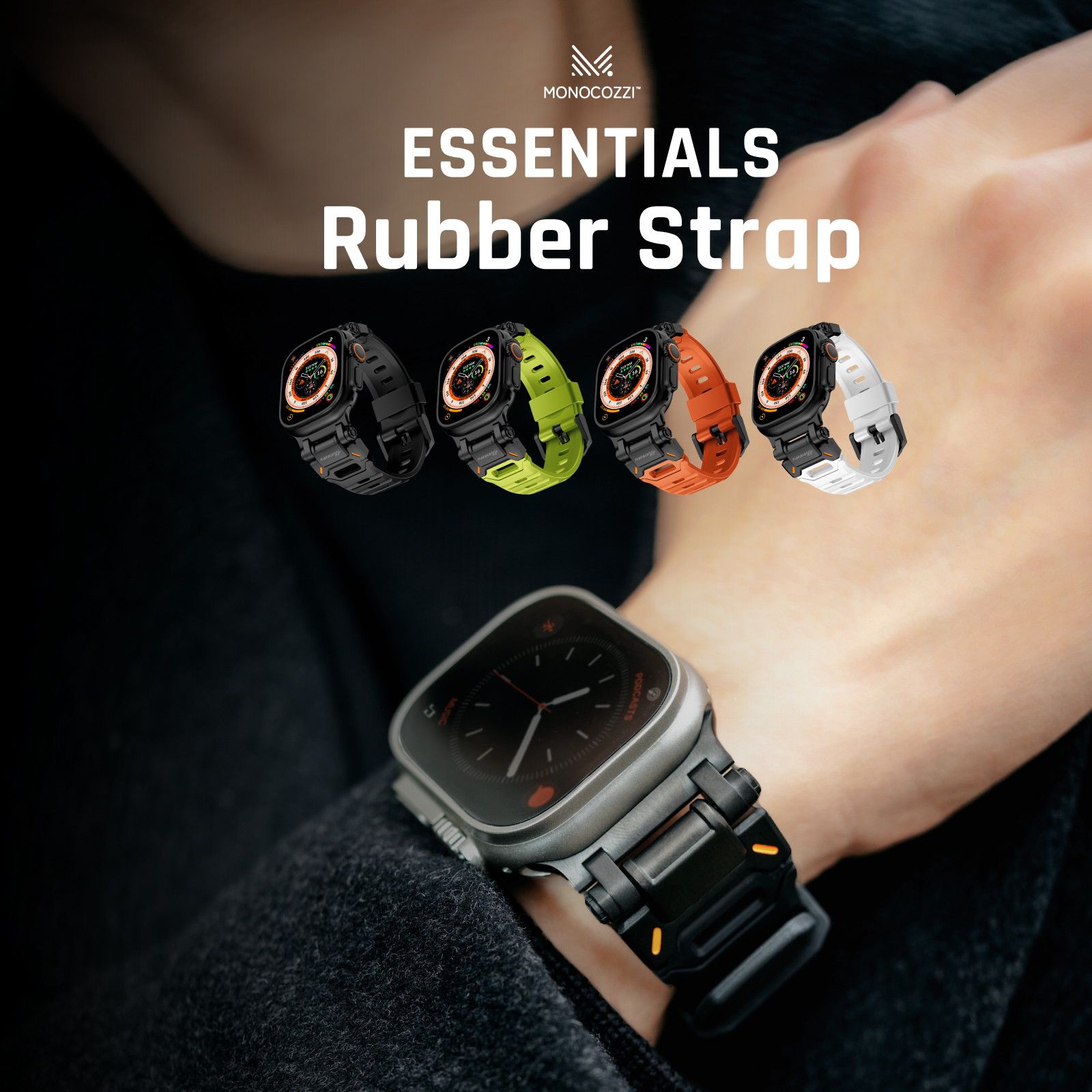 Apple Watch バンド ラバー スポーツバンド AppleWatch 10 9 8 7 Ultra 2 Ultra SE SE2 他 アップルウォッチ 対応 MONOCOZZI ESSENTIALS Rubber Strap
