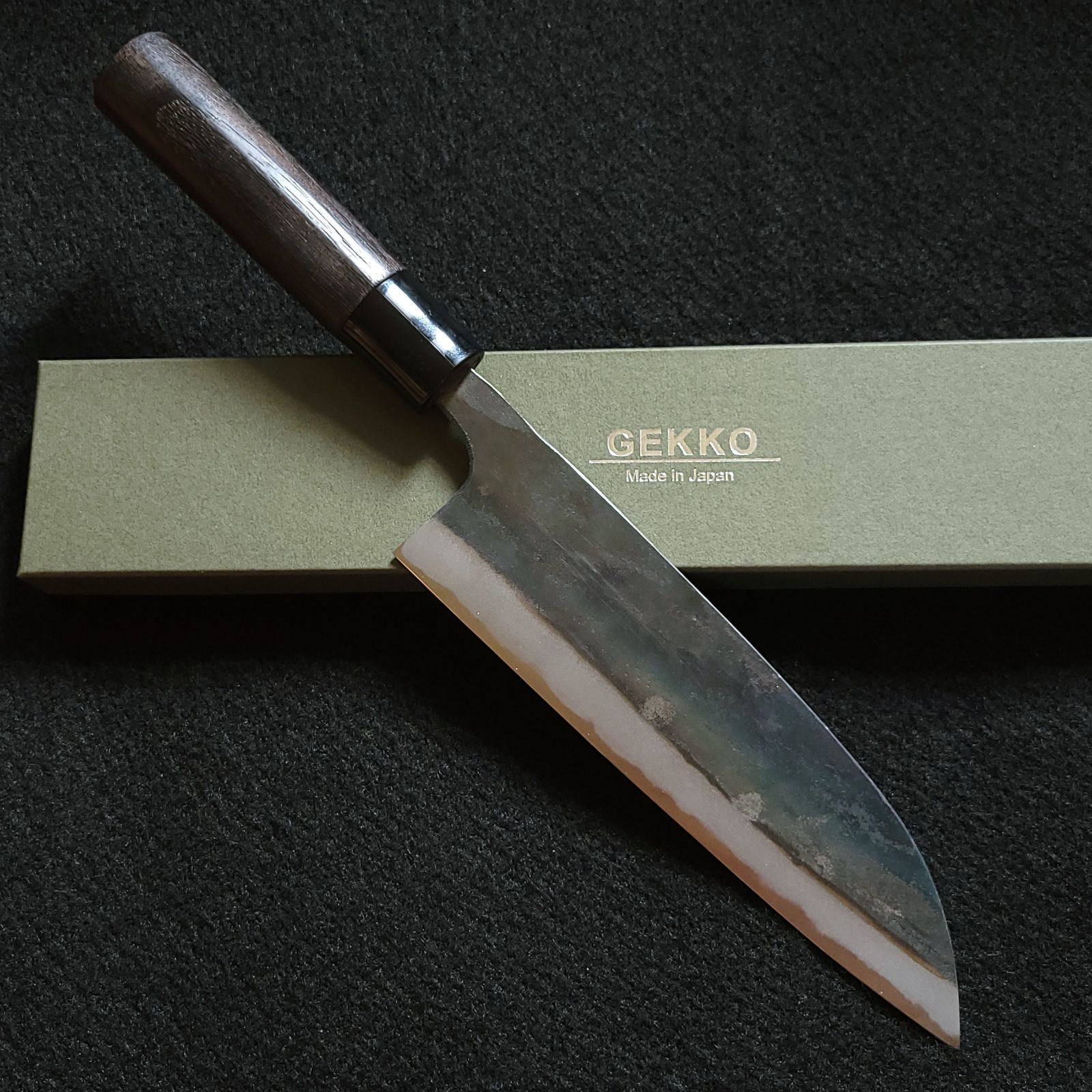 白紙1号 黒打 三徳包丁 180㎜ G 1324 焼栗柄 月光作