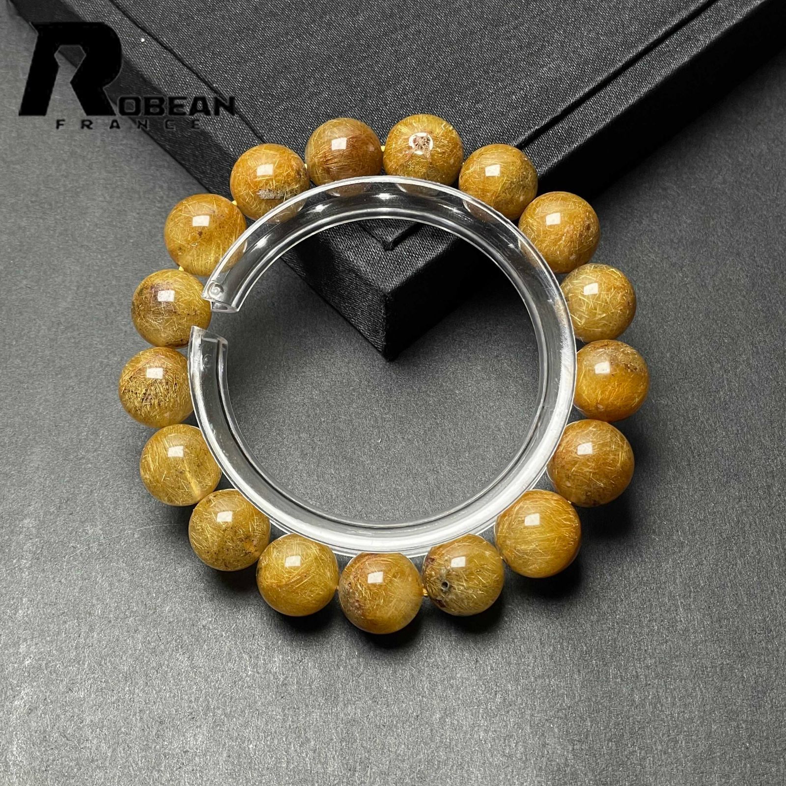 一点 EU製 ROBEAN ビーナスルチルクォーツ ブレス パワーストーン 天然石 金運 お守り プレゼント 11.8-12.7 mm