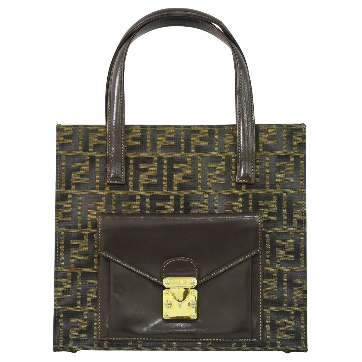 本物 フェンディ FENDI ズッカ ハンドバッグ キャンバス ブラウン 