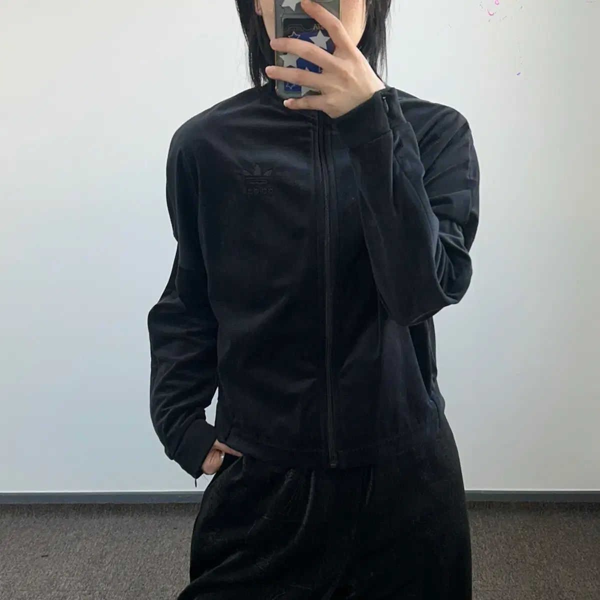 アディダス ファイヤーバード バッグ ポイント ブラック ツアーベルベット ジャージ