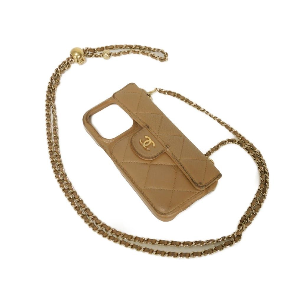 CHANEL シャネル マトラッセ iPhone 14 Pro ケース CCマーク チェーンショルダー ココマーク キャビアスキン ベージュ スマホケース AP3553 14,172円