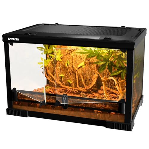 KAYUSO 爬虫類 ケージ レオパ グラステラリウム 両開きガラスケース 組立不要 リクガメケージ レプテリアブラック 爬虫類飼育ケージ 両生類飼育ケージ テラリウム トカゲ ヘビ ヤモリ カメ 幅35 奥行35 高さ35 cm 保 証1年 m