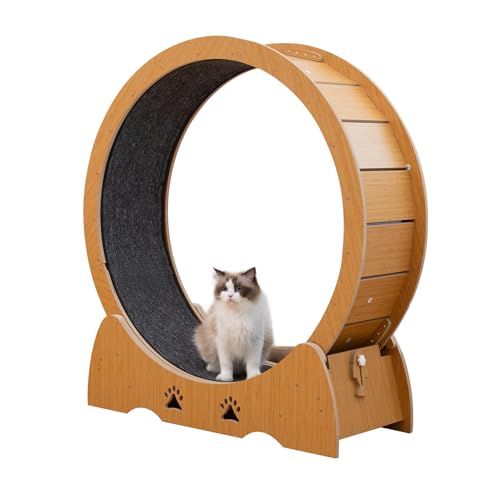 PETTOM 木製キャットホイール ネコ用 ルームランナー 木製 ランニングホイール 室内 キャットウォーク 回転 猫ホイール 室内運動用 m