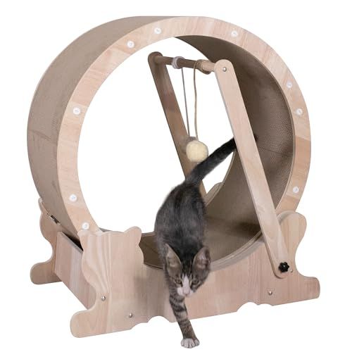 Meowtopia キャットホイール 猫用回し車 ランニングホイール 自走式 木製 組み立て簡単 爪とぎ おもちゃ付き 運動不足解消 ストレス発散 日本語マニュアル m