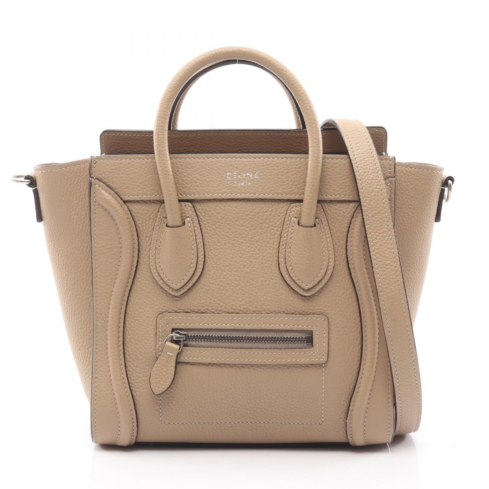 セリーヌ CELINE ハンドバッグ ラゲージ ナノショッパー 168243 ベージュ レザー ナノ ショッパー レディース A