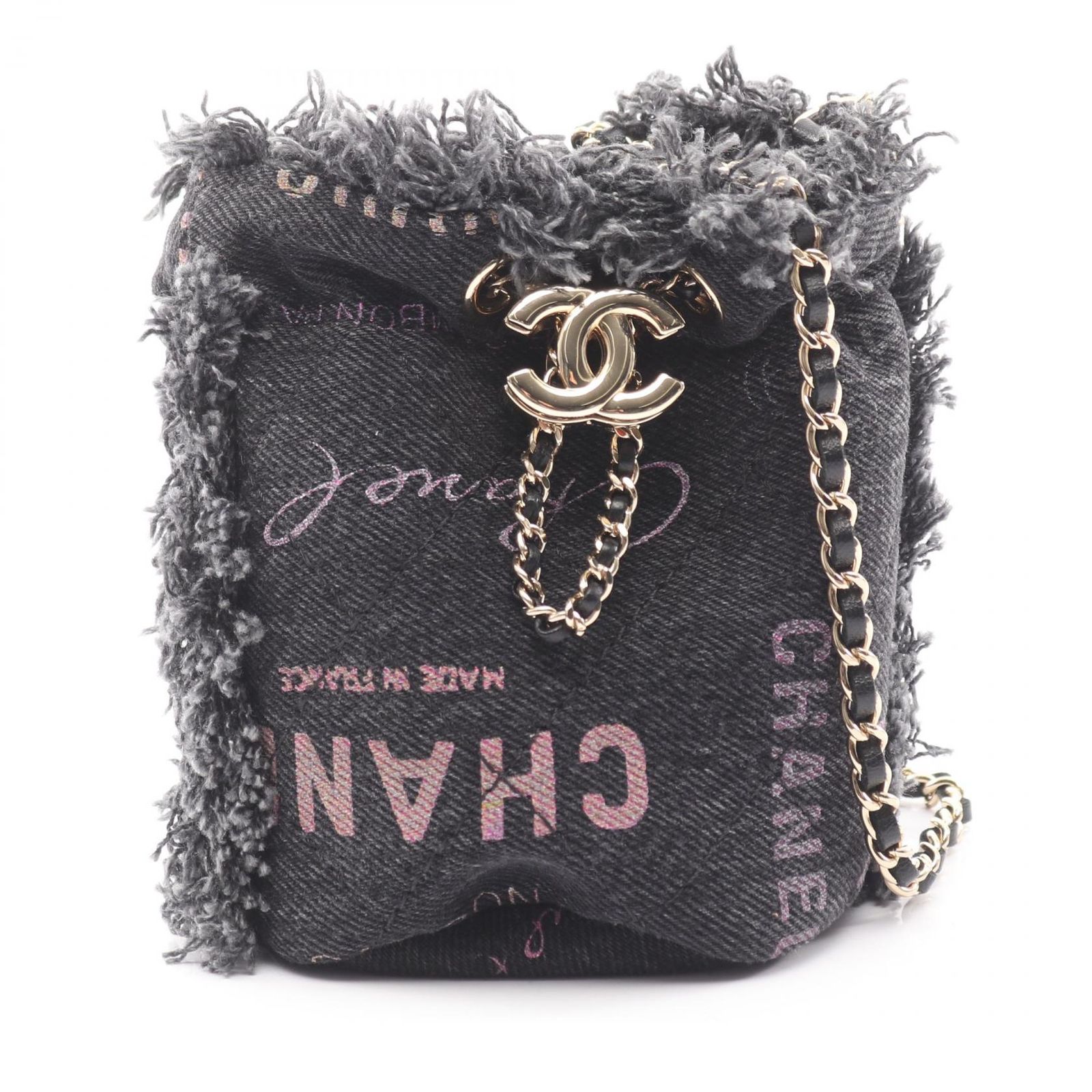 シャネル CHANEL ショルダーバッグ ミニバケットバッグ マトラッセ AP 2603 ブラック デニム ミニ チェーン バケットバック レディース A