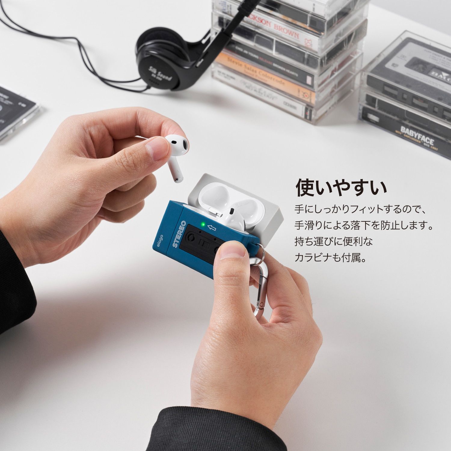 AirPods 4 ケース 耐衝撃 カラビナ 付 おしゃれ カバー ワイヤレス充電 シンプル AirPodsケース AirPods4 エアポッツ 4 対応 elago CASSETTE PLAYER HANG CASE