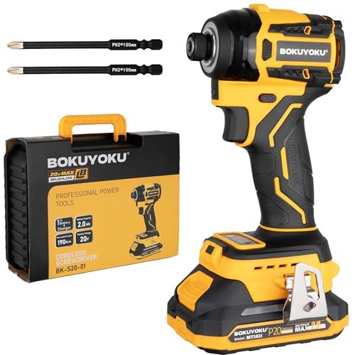 インパクトドライバー 手元ボタン機能 リング型無影LEDライト 楽モード付き 最大締付け190 N?m 緩め300 2 0 Ahバッテリー 残量表示 電動ドライバー 4段変速 ダイヤモンドビット2本 大工 DIY 家具の組み立て 家庭修理 リフォーム