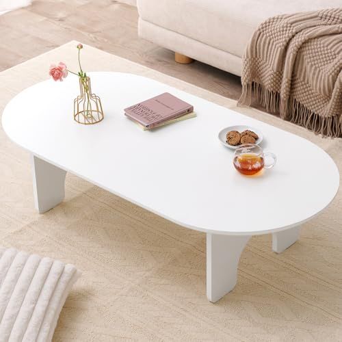 萩原 ローテーブル テーブル 楕円 大きめ 幅120 アーチ型 の かわいい 足もと シンプル メラミン樹脂 奥行60 高さ32 ホワイト MT 6929 WH