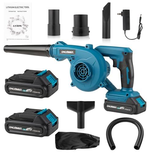 2026新型 OnlyInNY 充電式 21 V コードレス ブロワー マキタ V電池 互換 2 in 1 吹き集め 600 W 強力 無段階風量調整 バッテリー残量表示 洗車|ガーデニング|落ち葉掃除 コンパクト設計