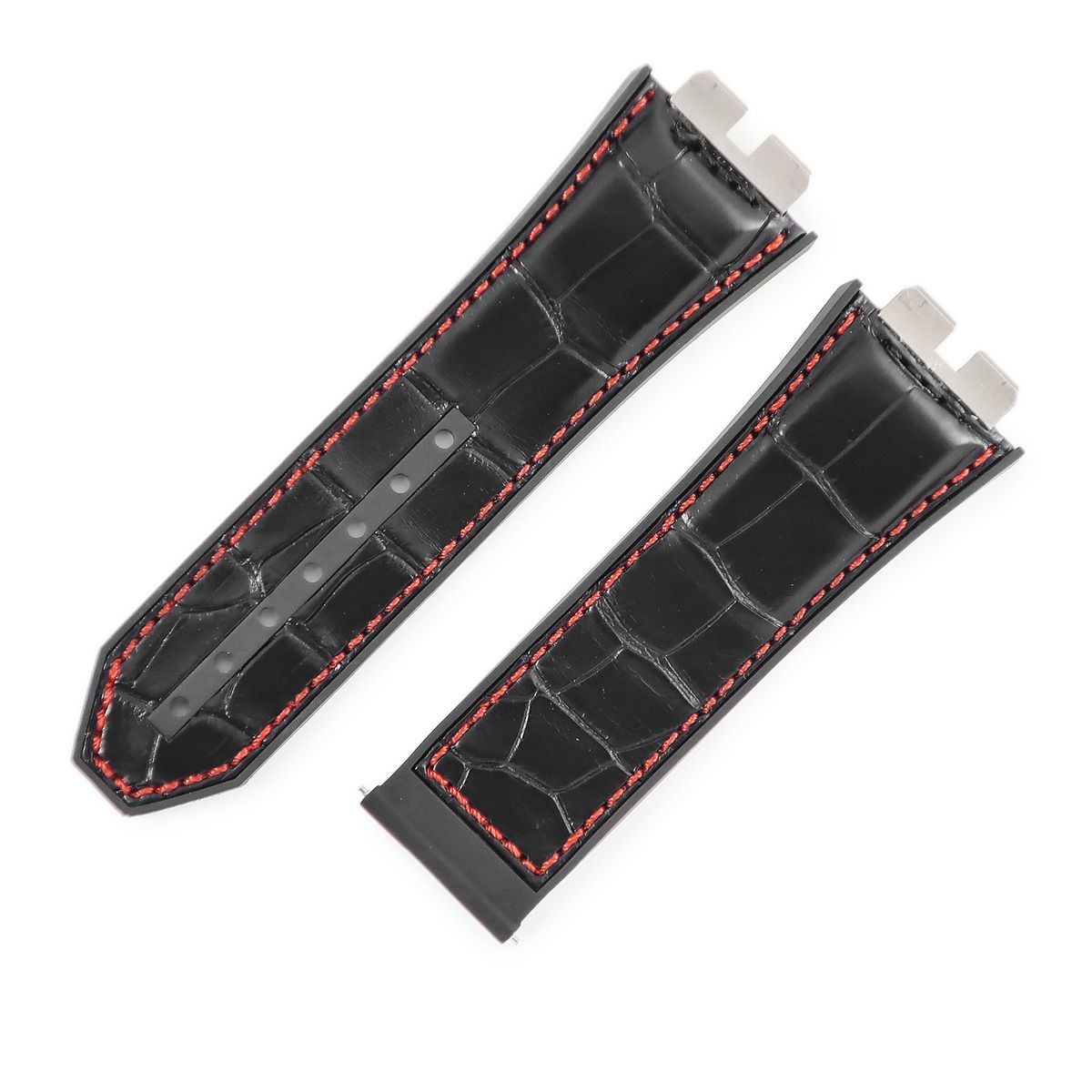 ウブロ HUBLOT 腕時計パーツ ビッグバン ウニコ 411用 クロコ ラバーバンド クロコダイル ラバー ブラック 替え ベルト ストラップ 28 mm 黒