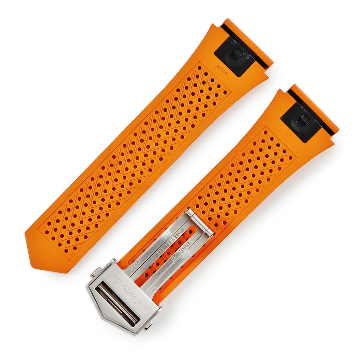 タグホイヤー TAG Heuer 腕時計パーツ SBG 8 A コネクテッド用 ラバー ステンレススチール オレンジ ベルト バンド 替え ストラップ バックル付き 27 mm