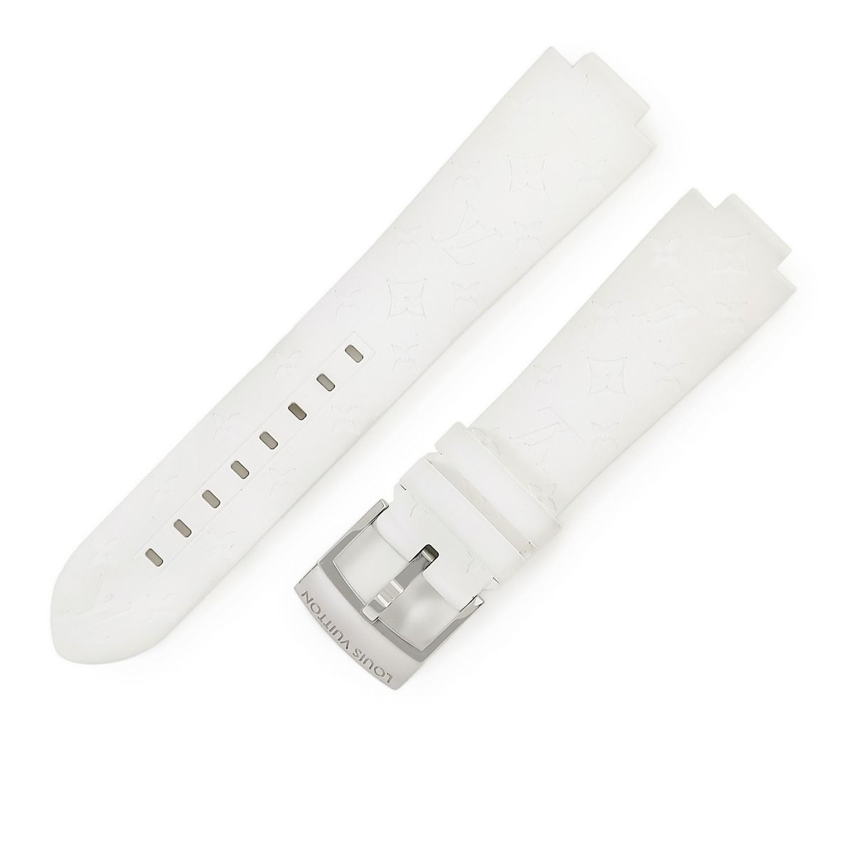 ルイヴィトン LOUIS VUITTON 腕時計パーツ タンブール用 ラバーバンド ラバー ステンレススチール ホワイト ワンタッチ 替え ベルト SS製尾錠付き モノグラム 21 mm 白