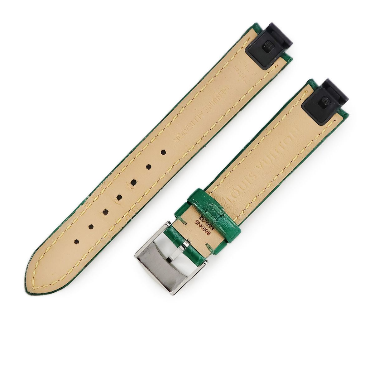 ルイヴィトン LOUIS VUITTON 腕時計パーツ タンブール用 クロコバンド SS製尾錠付き クロコダイル ステンレススチール グリーン 替え ベルト 15ｍｍ ヴェール シャイニー 艶