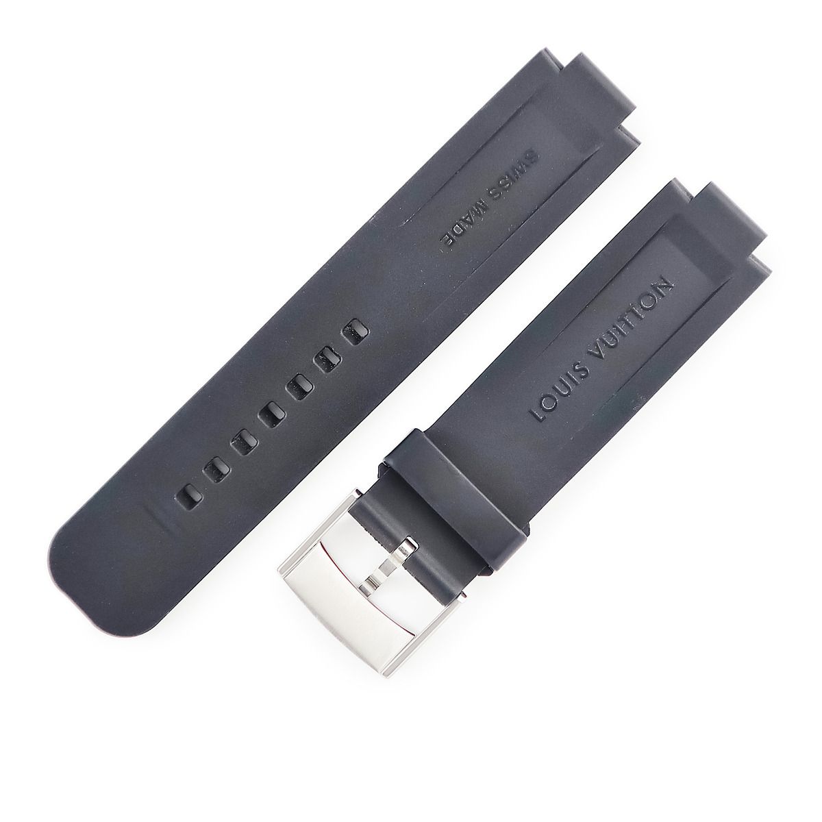 ルイヴィトン LOUIS VUITTON 腕時計パーツ タンブール用 ラバーバンド ラバー ステンレススチール ブラック ワンタッチ 替え ベルト SS製尾錠付き ダミエ 21 mm 黒