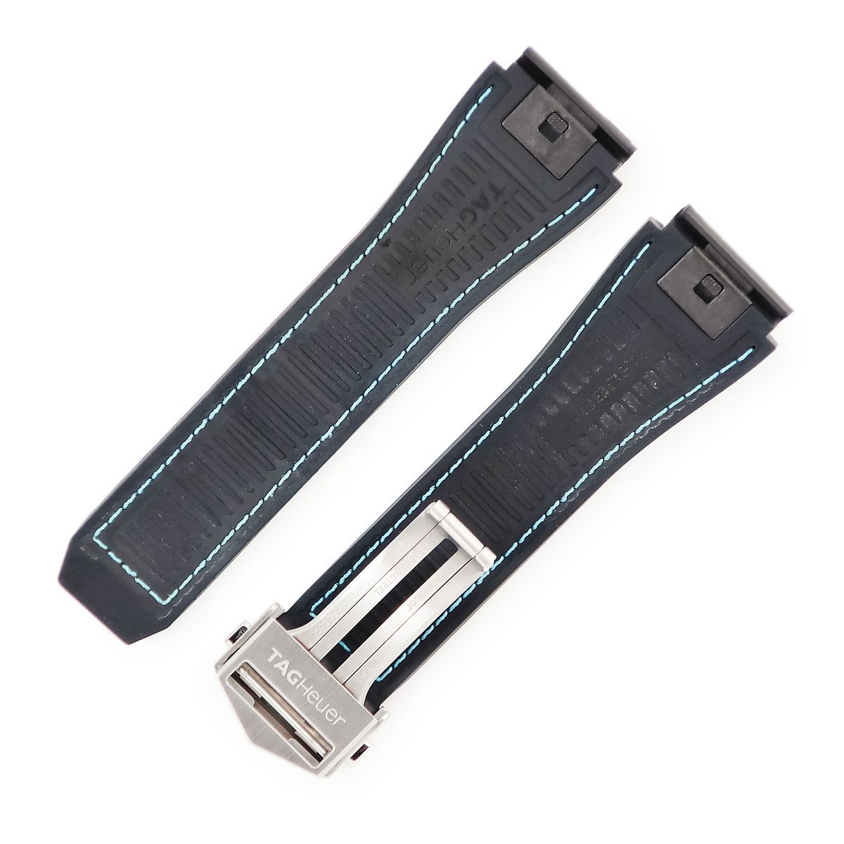 タグホイヤー TAG Heuer 腕時計パーツ SBG 8 A コネクテッド用 ラバーバンド ラバー ステンレススチール ブルー 替え ベルト ストラップ バックル付き 型押し 26 mm 青