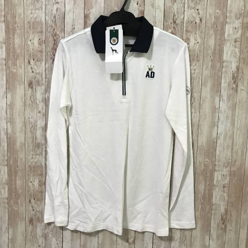 adabat アダバット シャドーロゴデザイン 長袖ハーフジップポロシャツ 38Ⅿ ホワイト ♥ タグ付き