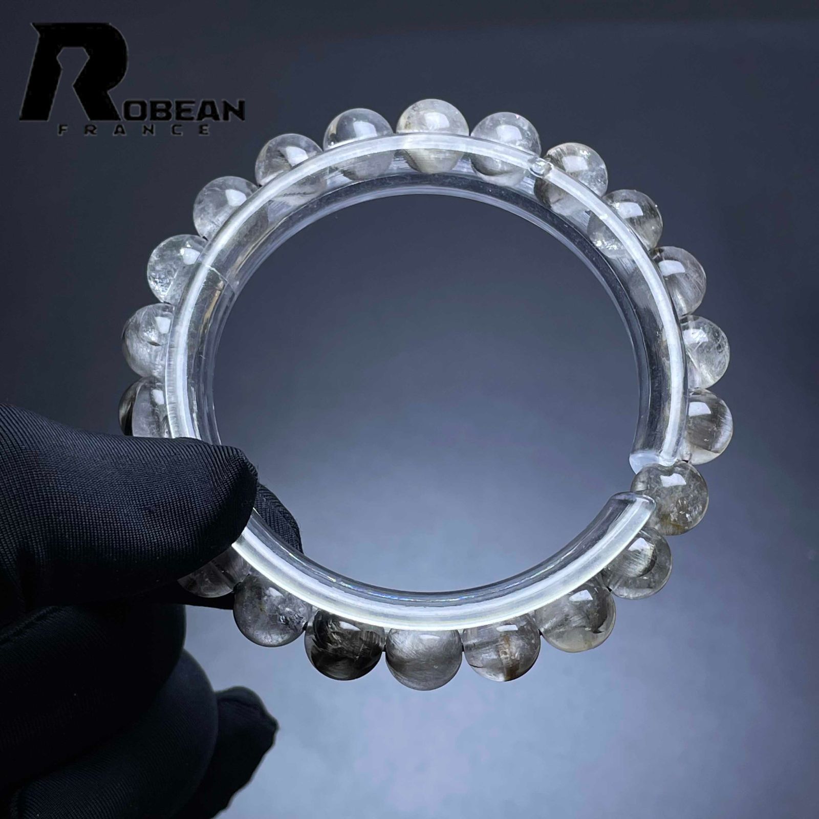 一点 EU製 ROBEAN ブラックプラチナクォーツ パワーストーン ブレス アクセサリー 天然石 お守り プレゼント 8.8-9.4 mm