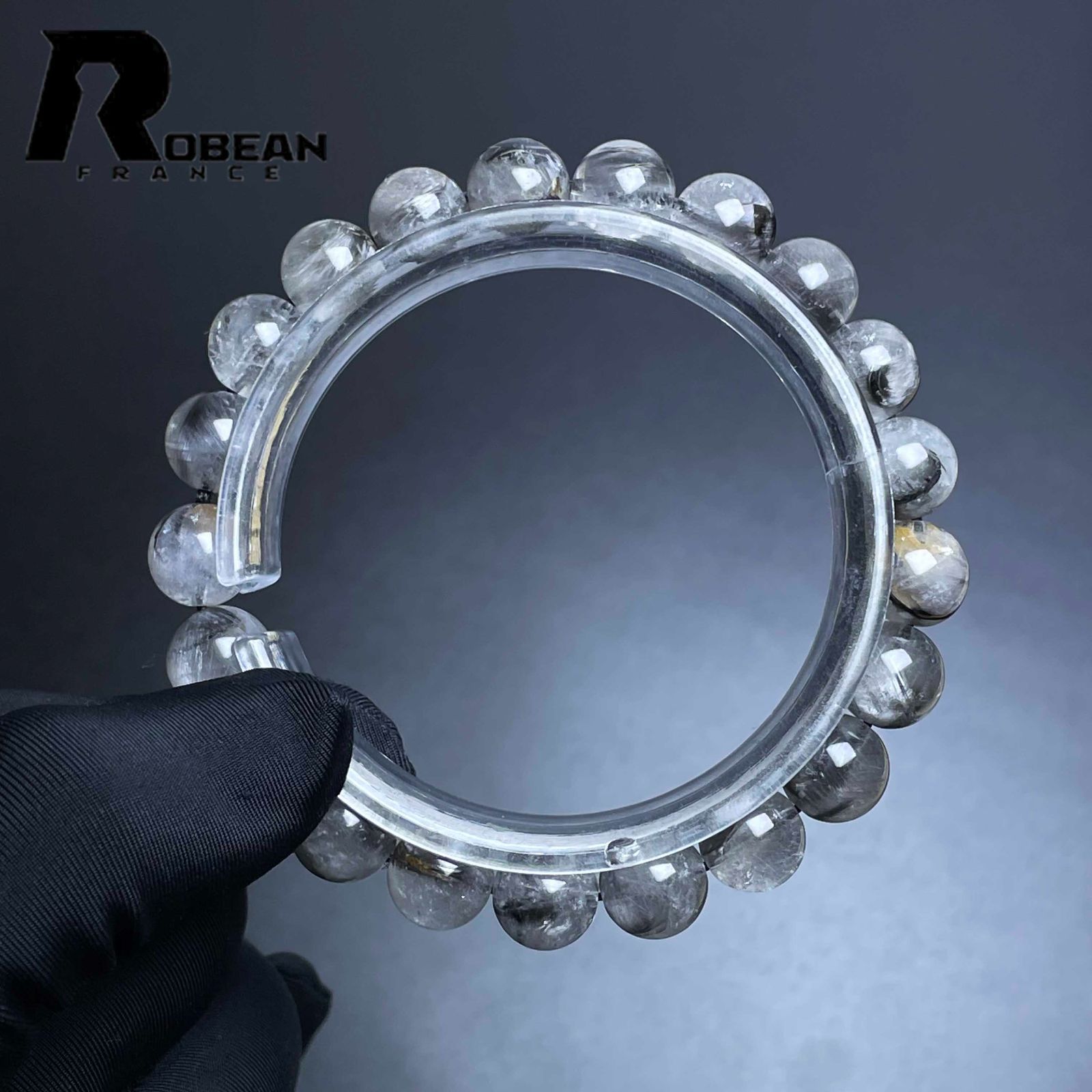 一点限り EU製 ROBEAN ブラックプラチナクォーツ パワーストーン ブレス アクセサリー 天然石 お守り プレゼント 9 4 8 mm