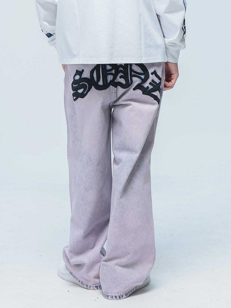 ロゴアップリケ デニムパンツ ウォッシュ加工 メンズ 男性 ボトムス パンツ SEQUENZ シークエンズ