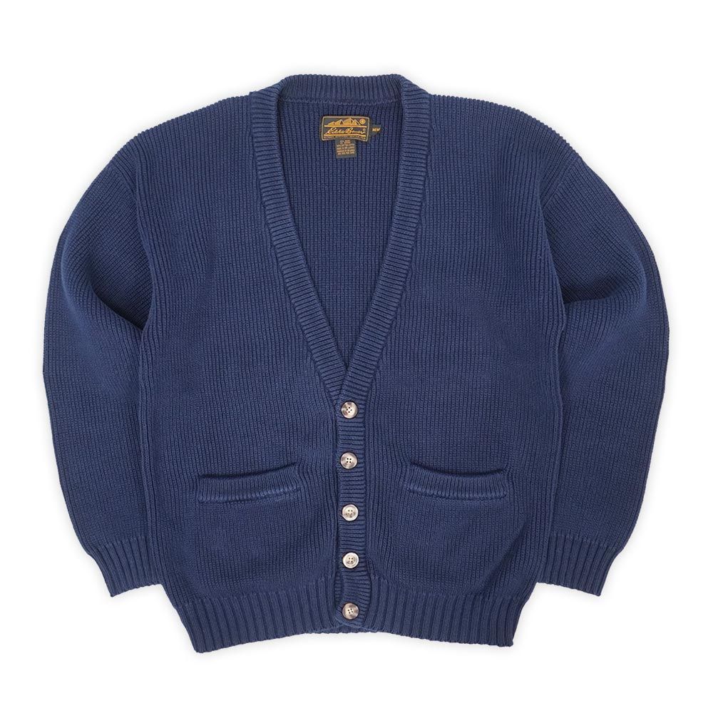 エディーバウアー Eddie Bauer 90 s 90年代 コットンニットカーディガン 黒タグ オールド EB USA ヴィンテージ アメリカ 古着 メンズ カーディガン ネイビー 紺 M
